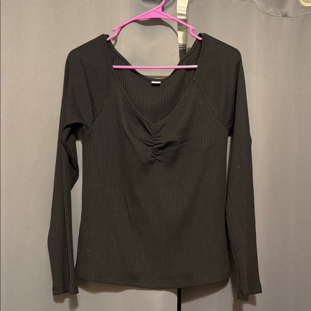 Old Navy Charcoal Ribbed Long Sleeve Top